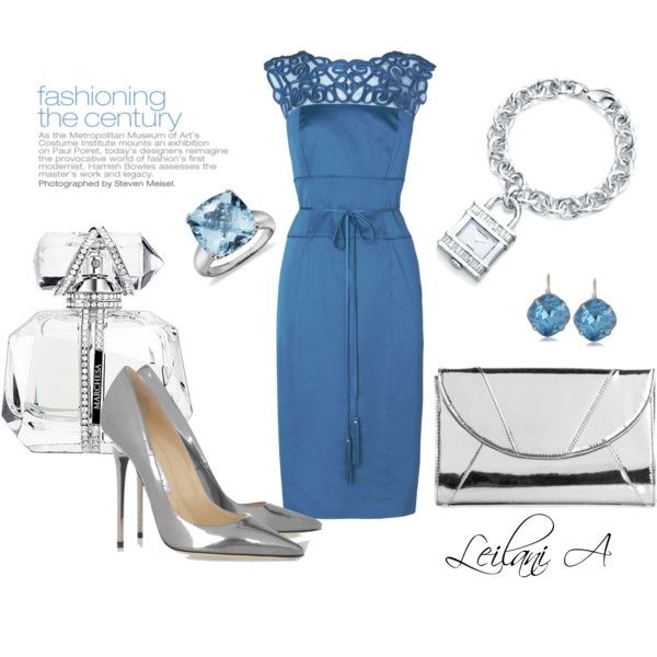 polyvore, polyvore, fashions from polyvore "Blue and Silver dress .