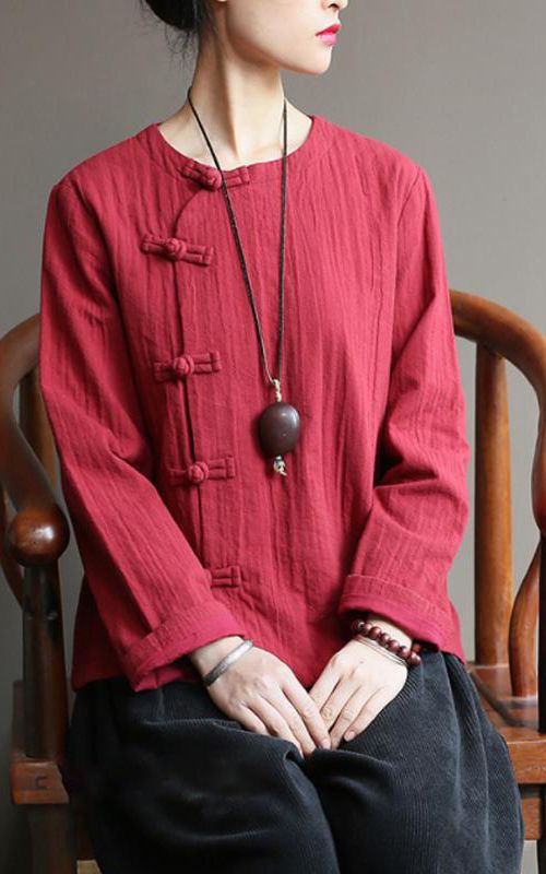 Art cotton Tunic top quality Women Chinese Style Cotton burgundy .