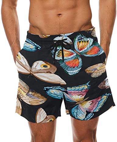 Mens Summer Shorts Casual Butterfly Boho Style Elastic Waist .