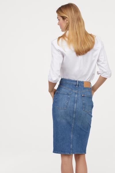 Knee-length Denim Skirt - Denim blue - Ladies | H&M US | Denim .