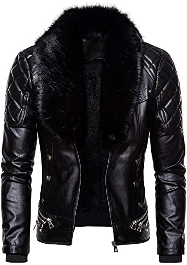 Stoota Men's Vintage Style Faux Fur Collar & Faux Leather Jacket .