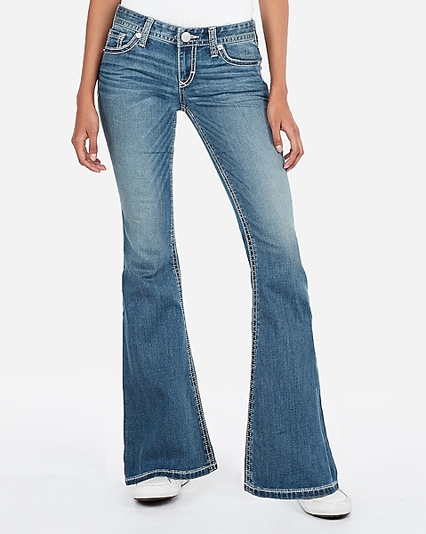 Low Rise Thick Stitch Bell Flare Jeans | Expre