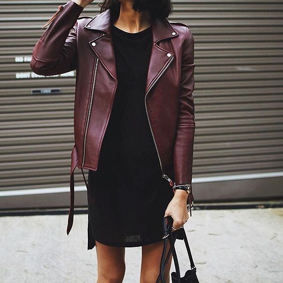 OOTD: How To Style Dark Maroon Leather Jacket With Little Black .