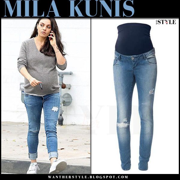 Mila Kunis in ripped skinny maternity jeans in Beverly Hills on .