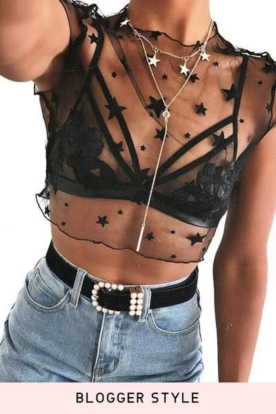 Stars Sheer Mesh Crop Top | Rave outfits, Top outfits, Fashi