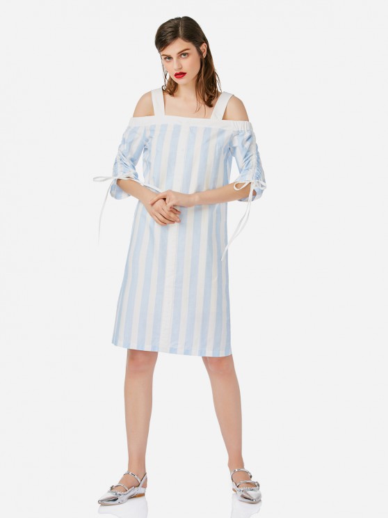 47% OFF] 2020 ZAN.STYLE Open Shoulder Dress In BLUE AND WHITE | ZAF