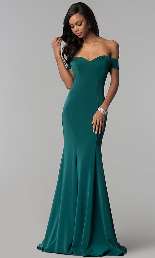 Off-the-Shoulder Long Formal Dress with Open Ba