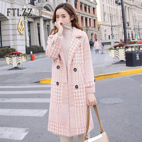 SAR 130.15 19％ Off | Fashion plaid wool coat women autumn winter .