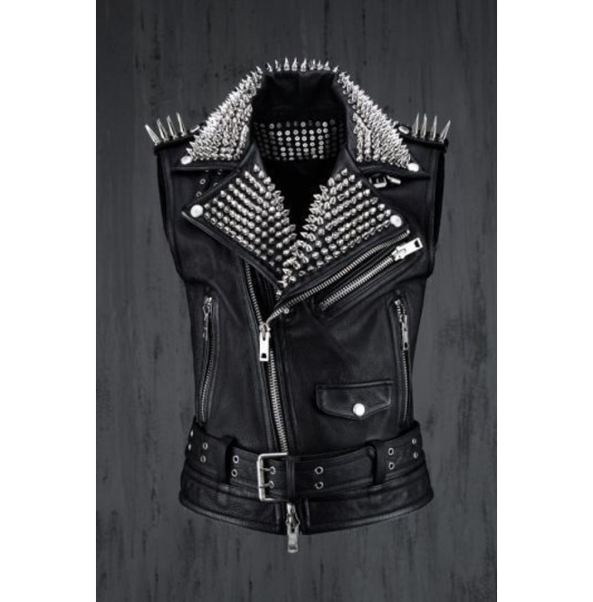 Handmade Men Rock Punk Style Belted Leather Vest, Biker Studded .