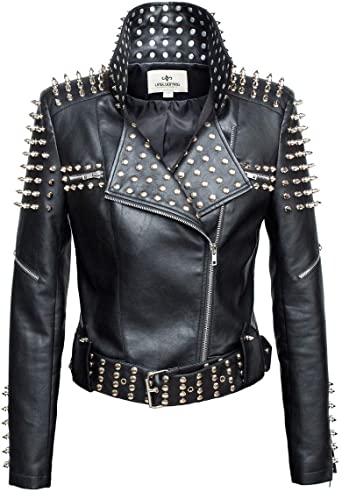 LingLuoFang LLF Women's Faux Leather Studded Punk Style Cropped .
