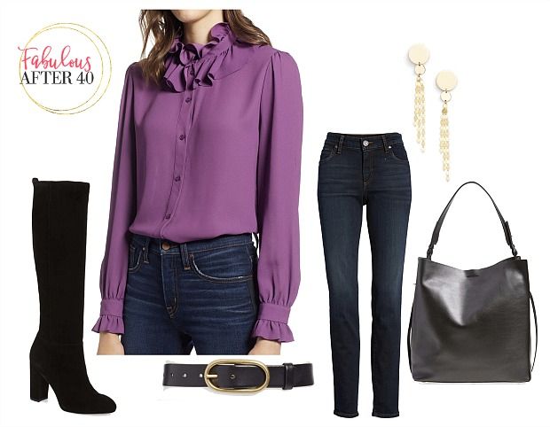 Pointers for Wearing Purple this Fall | Purple blouse outfit .