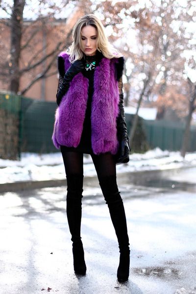 Love the purple fur vest. You don't see that color everyday .