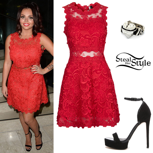 Jesy Nelson: Red Lace Dress Outfit | Steal Her Sty