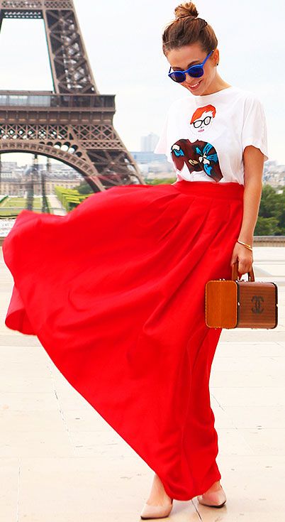 25 Maxi Skirt Outfits Ideas | StayGlam | Maxi skirt outfits, Red .
