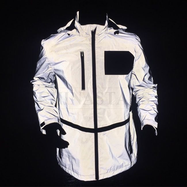 This fashion jacket made of reflective fabric which will reflect .