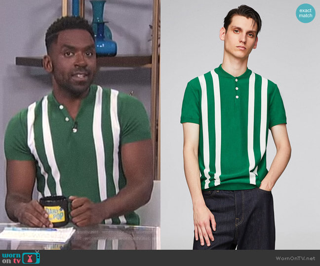 WornOnTV: Justin's green striped polo shirt on E! News Daily Pop .