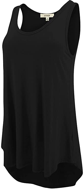 LUVAGE Women's High Low Tunic Tank Top Shirt - Casual Sleeveless .