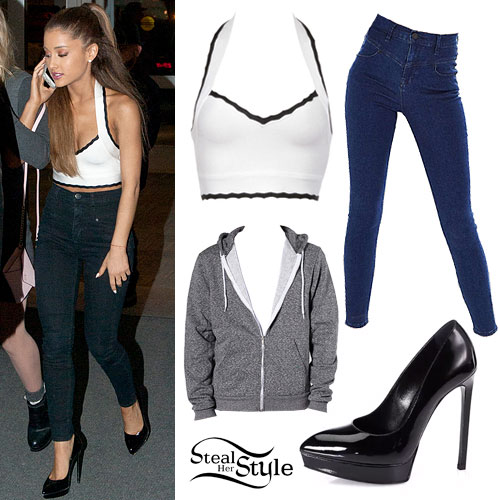 Ariana Grande: White Halter Top, Seamed Jeans | Steal Her Sty