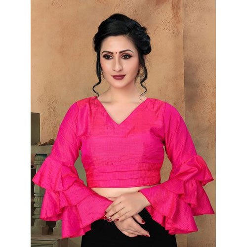 Pink Plain Ladies Party Wear Bell Sleeve Blouse, Size: 30-40, Rs .
