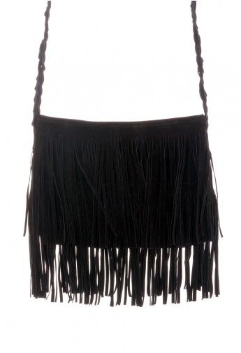 Black Fringe Knit Strap Shoulder Bag | Fringe purse outfit, Fringe .