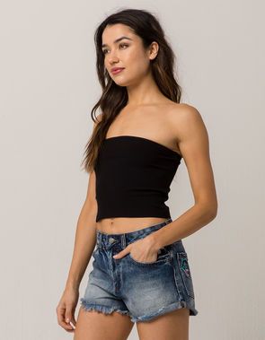 SKY AND SPARROW Basic Ribbed Black Womens Tube Top - BLACK .