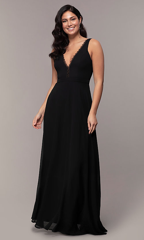 Simple Long V-Neck Black Formal Dress - PromGi