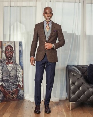 Navy Dress Pants with Brown Blazer Outfits For Men (53 ideas .