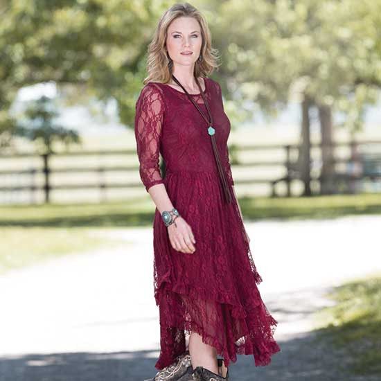 Dusty Burgundy Fields Lace Dress | Lace dress, Western dresses .
