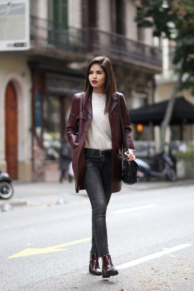 How to Wear Burgundy Leather Jacket: 15 Best Outfit Ideas for .
