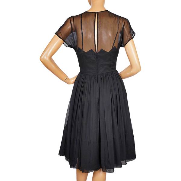 Vintage 1960s Black Chiffon Cocktail Dress - Carol Robins -