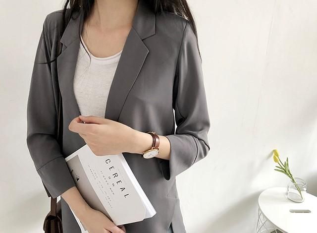 Pre-order] Noelle Cropped Sleeves Chiffon Blazer in Gray | Blazer .