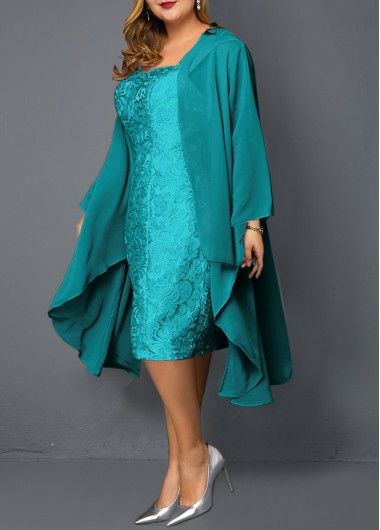 Plus Size Chiffon Cardigan and Sleeveless Lace Dress | Rosewe.com .