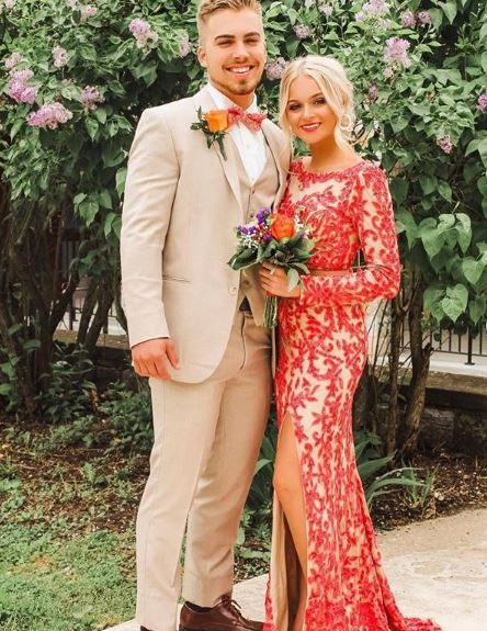 Tan & Coral Prom | Prom couples, Summer wedding outfits, Prom tuxe