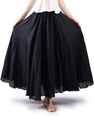 Women's Full Circle Elastic Waist Band Cotton Long Maxi Skirt .