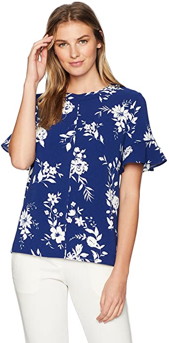 Amazon.com: Lark & Ro Women's Flutter Sleeve Top, Blue/White .