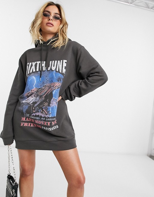 Sixth June oversized hoodie dress with front graphic in vintage .