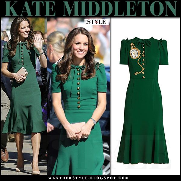 Kate Middleton in green midi dress in Kelowna on September 27 .