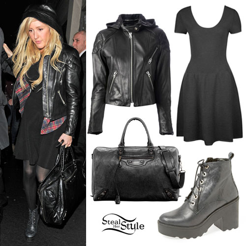 Ellie Goulding: Hooded Leather Jacket Outfit | Steal Her Sty