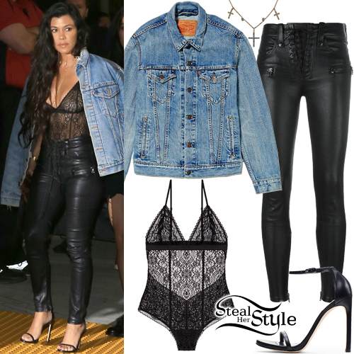Kourtney Kardashian: Lace Bodysuit, Leather Pants | Steal Her Sty