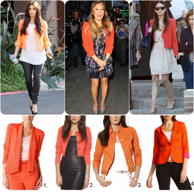 Orange Jacket trend cropped blazer how to wear it celebrity Kim .