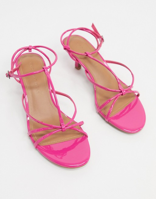Who What Wear Freya strappy mid heeled sandals in pink patent | AS