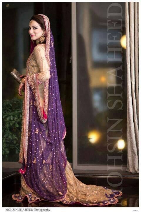 golden - cream - purple long gown / Pakistani maxi dress dulhan .