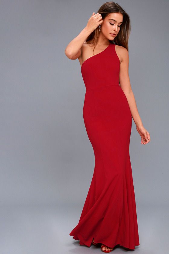 Brittany Wine Red One-Shoulder Maxi Dress | Shoulder maxi dress .