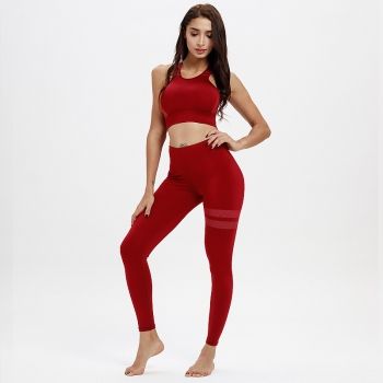 Women's Yoga Sets Red Workout Clothes Quick Dry Fitness Wear .