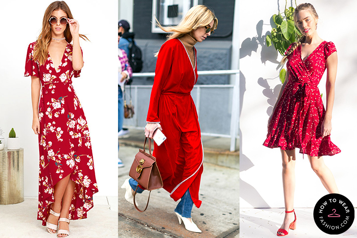 Cherry red wrap dresses | HOWTOWEAR Fashi