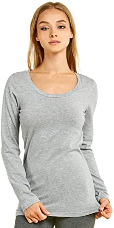 T-Shirt - Women's Fitted Cotton Long Sleeve Scoop Neck Tee at .