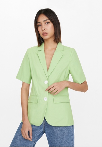 Buy Pomelo Double Button Short Sleeve Blazer - Green | ZALORA