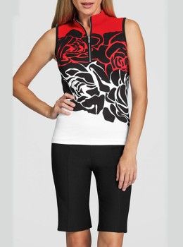 Tail Activewear Red Rose Womens Black and Rose Printed Sleeveless .