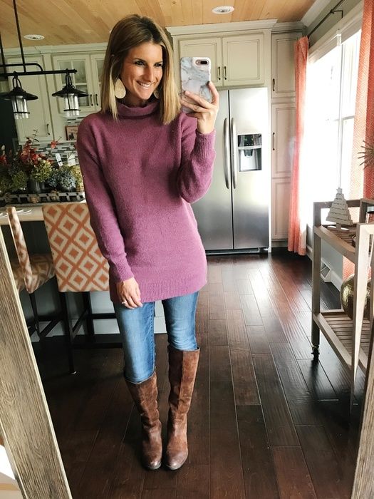 Turtleneck Tunic Sweater and Knee High Boots | Tunic sweater .
