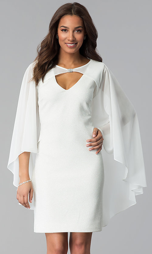 White Cocktail Dress with Attached Cape - PromGi